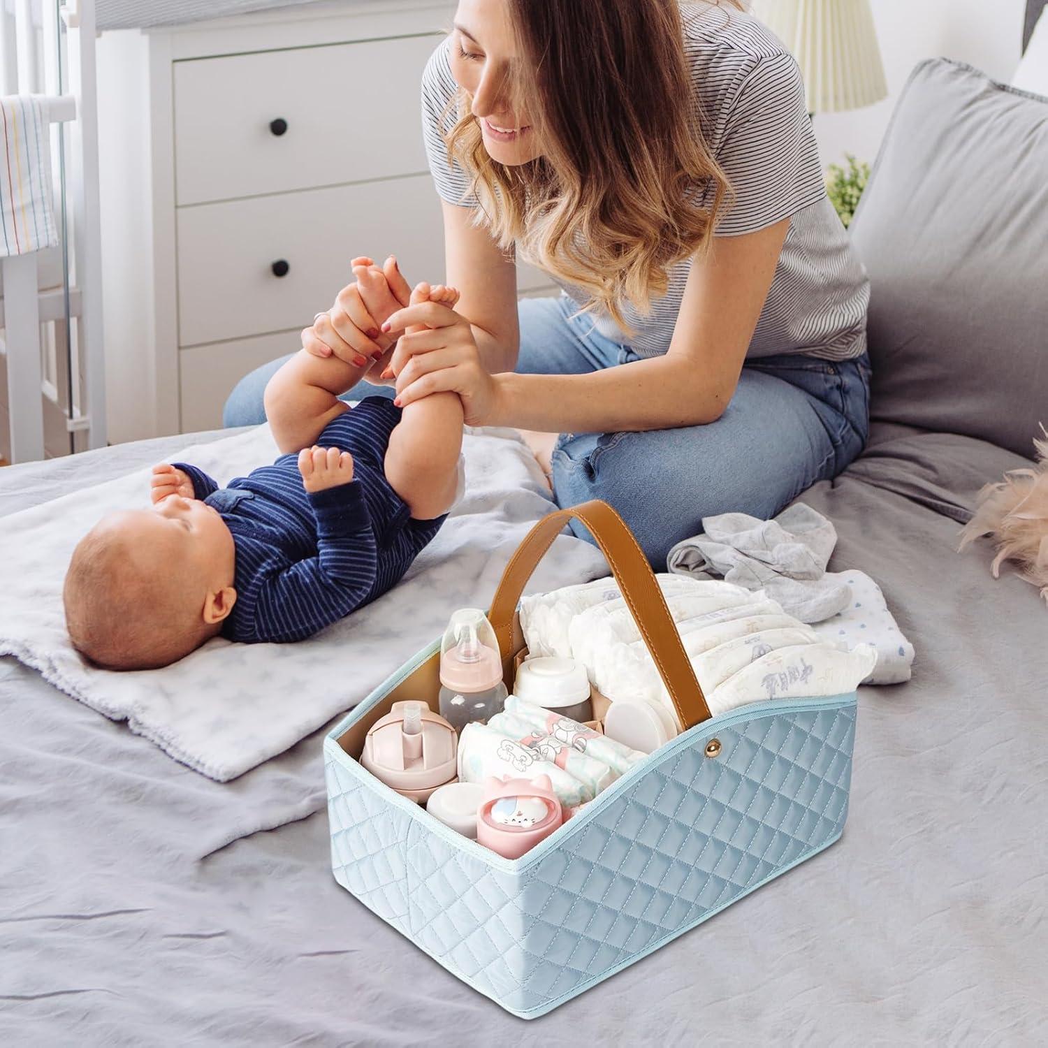 image:imageI IHAYNER Baby Diaper Caddy Organizer Baby Room Storage Basket and Changing Box Stylish Nursery Storage Basket Newborn Essentials Suitable for Outdoor Use Blue