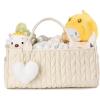 I IHAYNER Baby Diaper Caddy Cotton Rope Nursery Storage Bin and Car Organizer for Diapers and Wipes with Cute Pom-Pom Beige