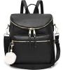 I IHAYNER Women Backpack Purse Fashion Leather Large Designer Travel Bag Ladies Shoulder Bags with Pompom Backpack for College Work, Black